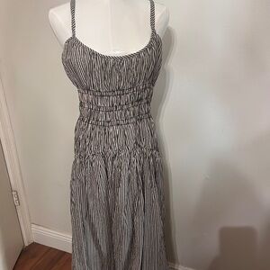 Striped Black and White Striped Two Strap Smocked Maxi Dress